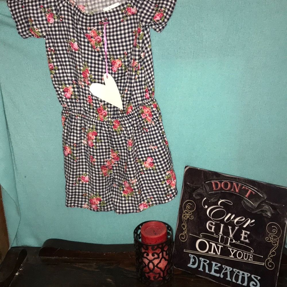 Girls black and white houndstooth romper